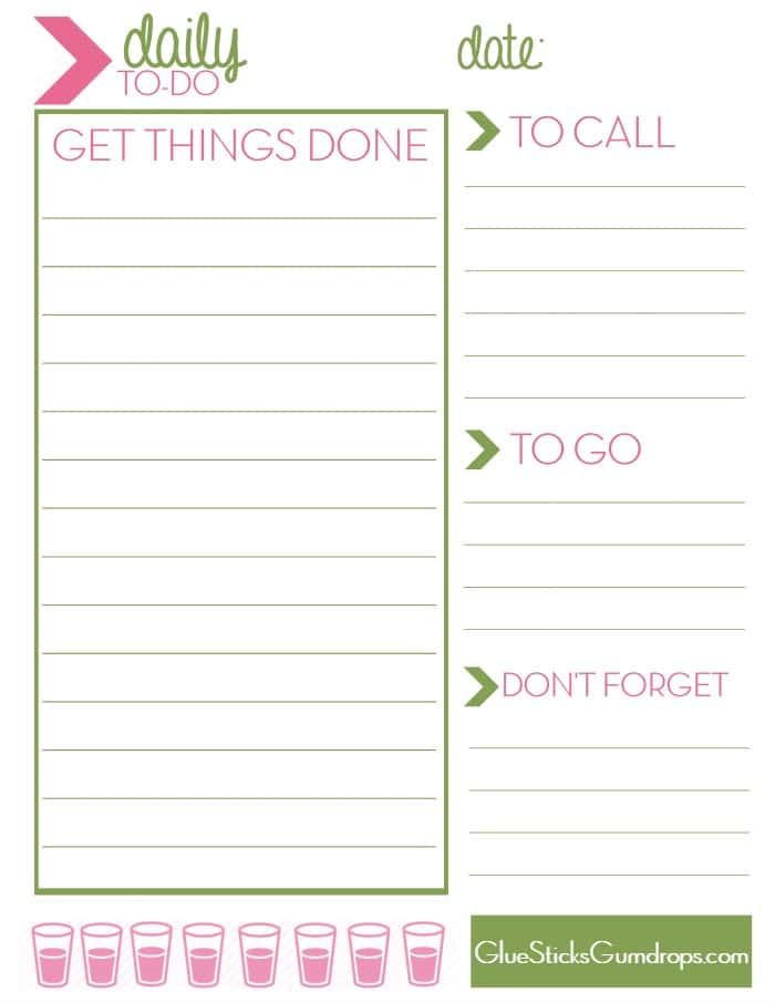 Free Printable Daily ToDo List Glue Sticks and Gumdrops