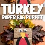 vertical collage of the turkey puppet craft for kids