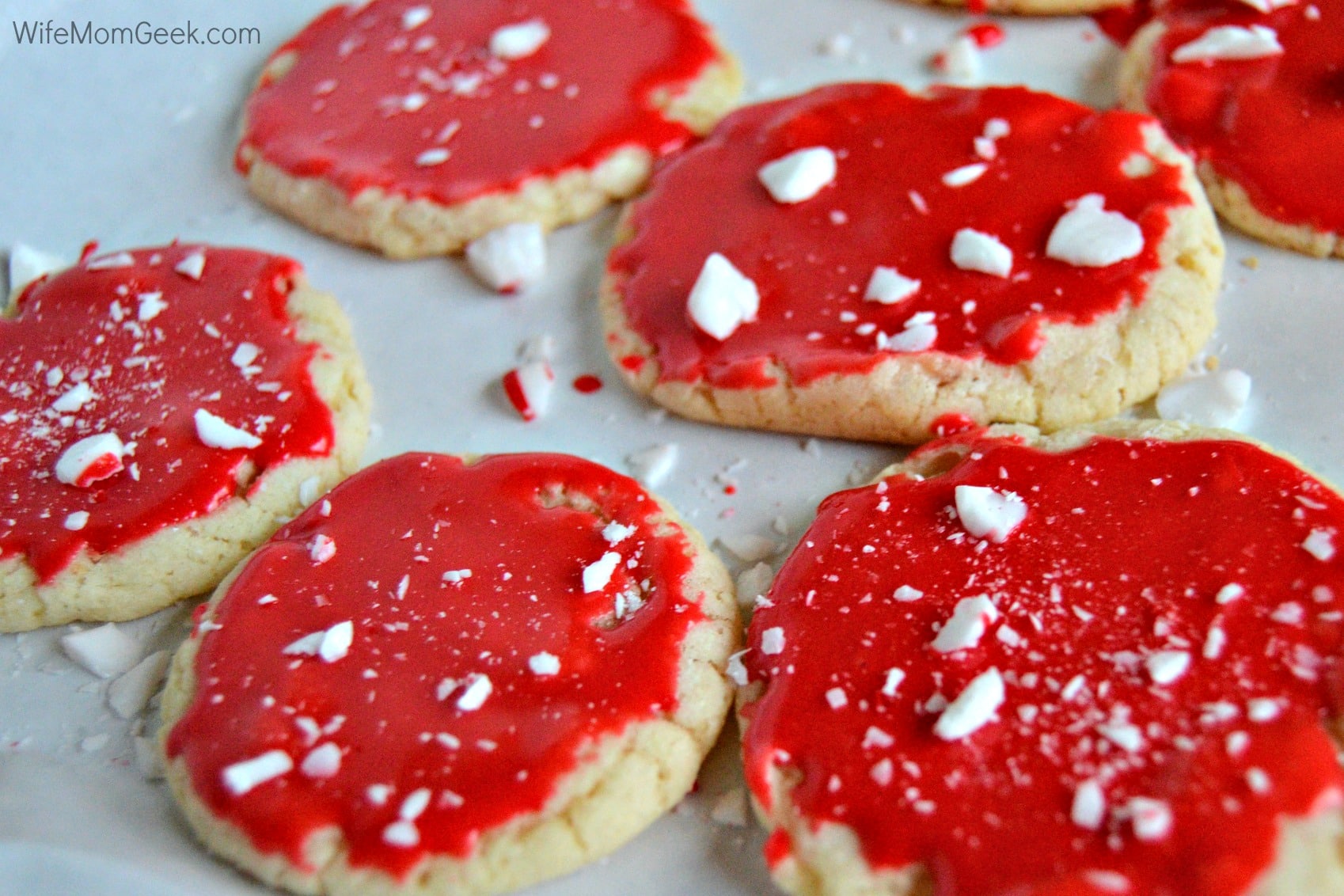 Sugar Cookies with Peppermint Icing and Crushed Candy Canes