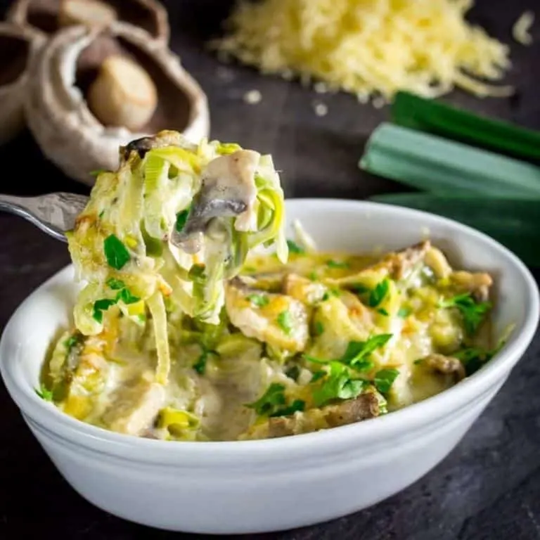 quick and easy leek and mushroom gratin