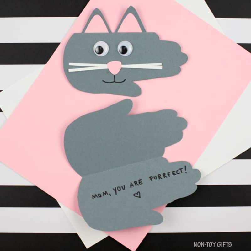 cat mother's day handprint card