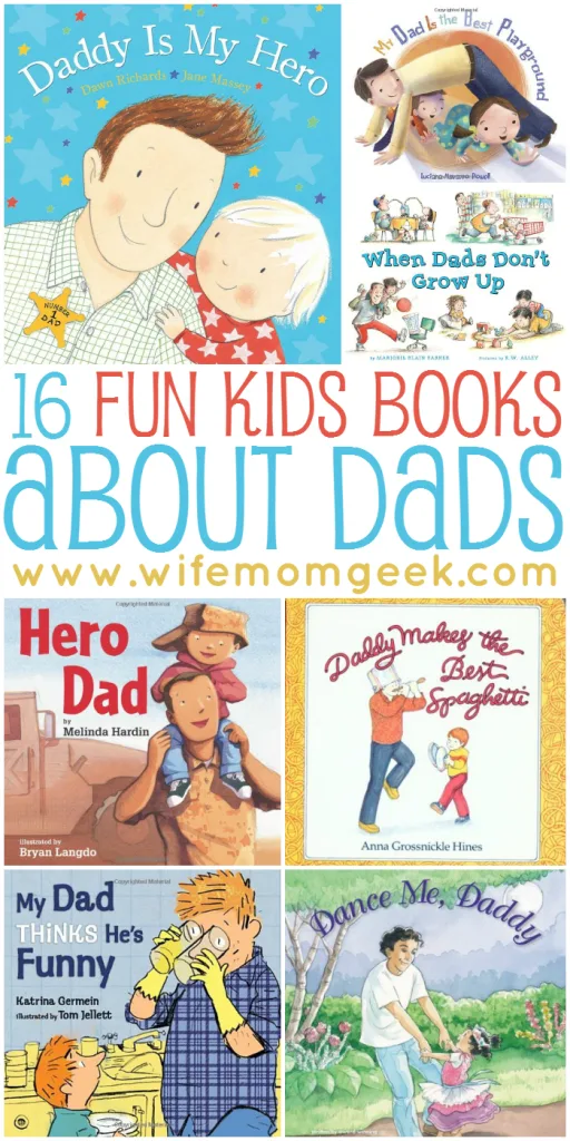 long collage of Kids books about dads
