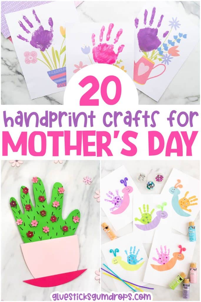 collage of handprint crafts for Mom