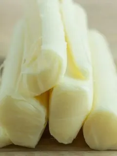 square image of string cheese stacked