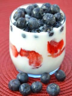 parfait with yogurt, blueberries, and strawberries