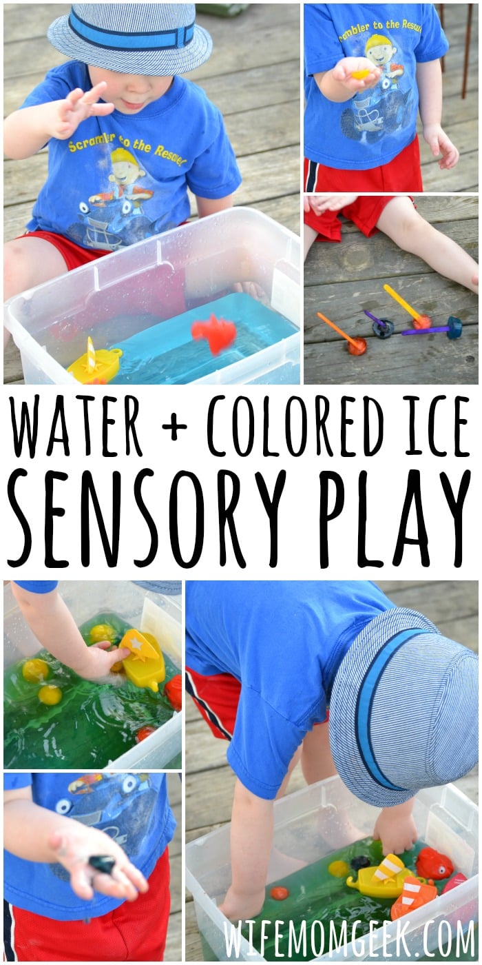Water Play Sensory Bin with Colored Ice
