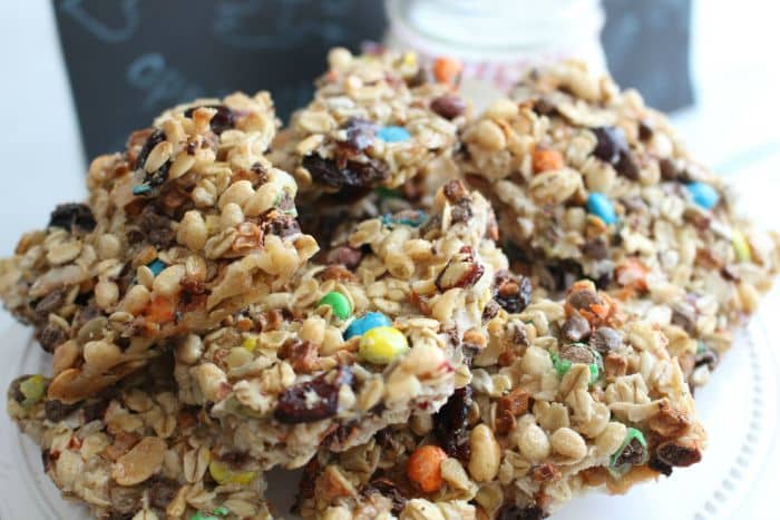 Homemade Granola Bars With M&MS and Raisins