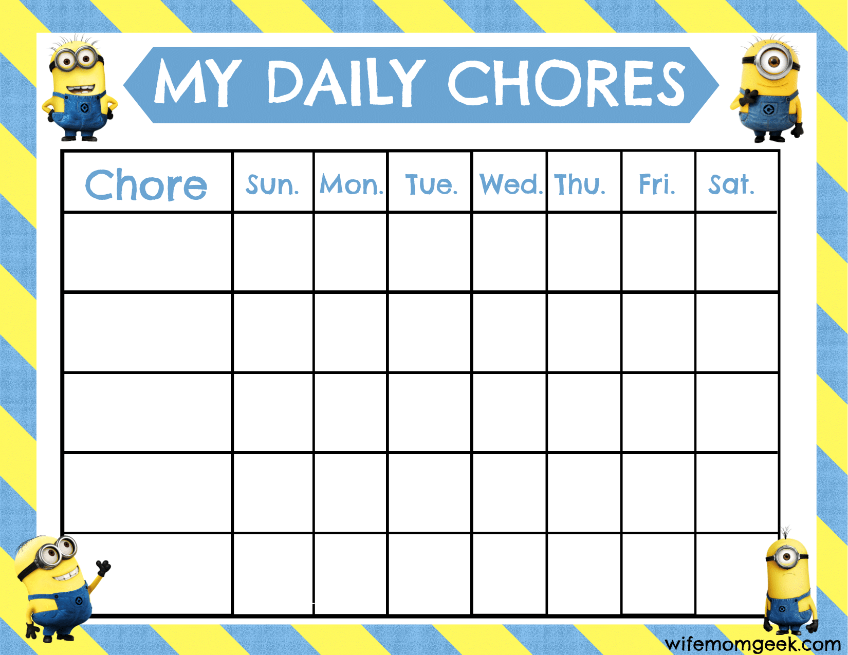 Minion chore chart free printable