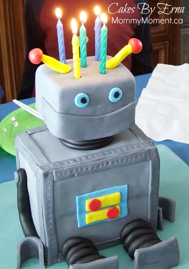 robot birthday cake candles in head