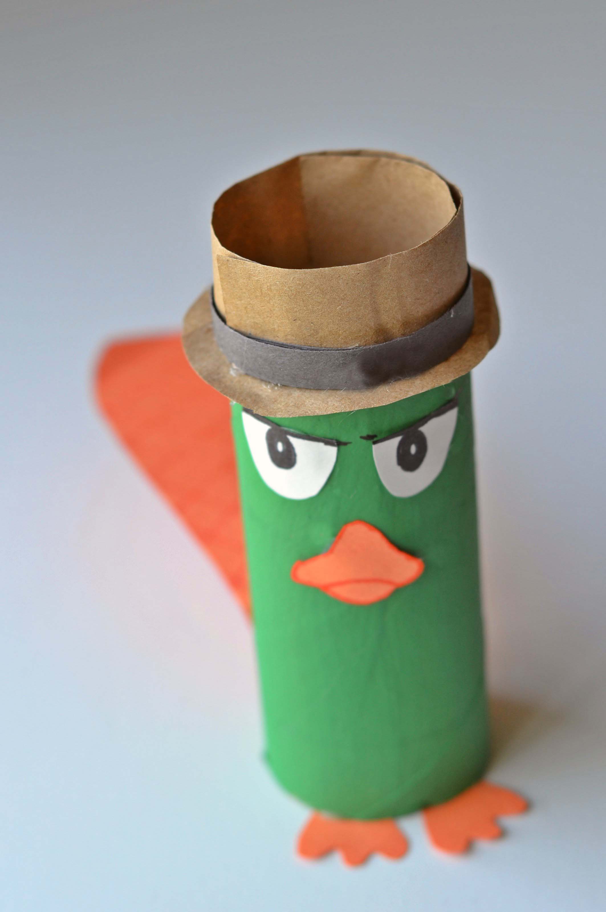 Perry the Platypus Agent P Kids Craft - This fun toilet paper tube craft is perfect for Phineas and Ferb fans!