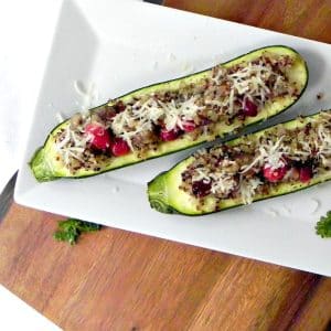 Quinoa and Sausage Stuffed Zucchini. Quick and easy and full of goodness