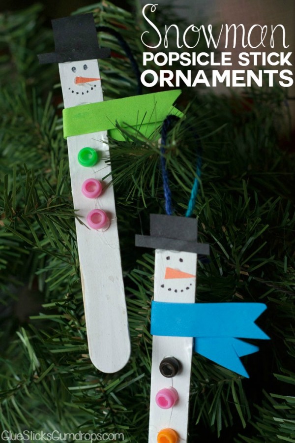Snowman Popsicle Stick Ornaments - Glue Sticks and Gumdrops