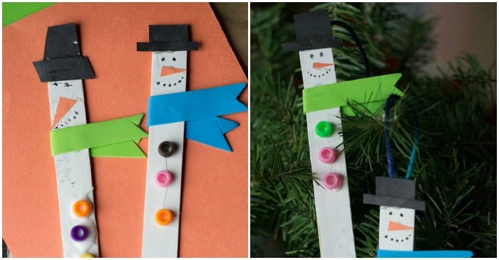 Snowman Popsicle Stick Ornaments - Glue Sticks and Gumdrops