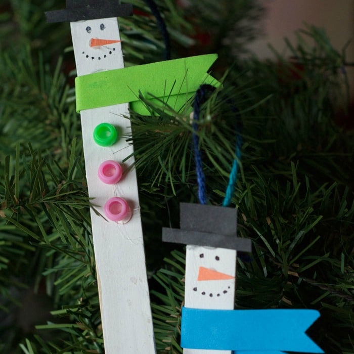 Snowman Popsicle Stick Ornaments - Glue Sticks and Gumdrops