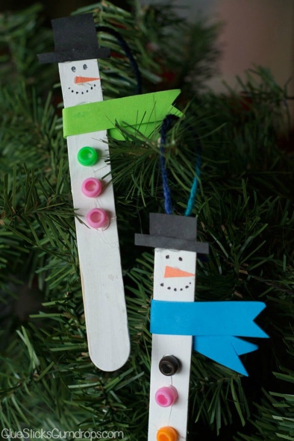 Snowman Popsicle Stick Ornaments - Glue Sticks and Gumdrops