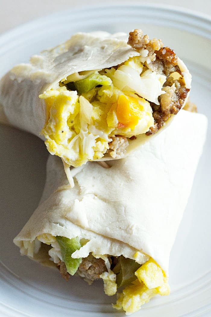 Low Carb Sausage Egg and Peppers Breakfast Burrito