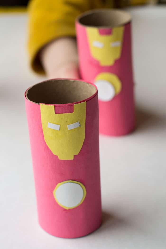 Fun Avengers crafts and activities shared by top US Disney blogger, Marcie and the Mouse: iron-man-cardboard-tube-craft-5