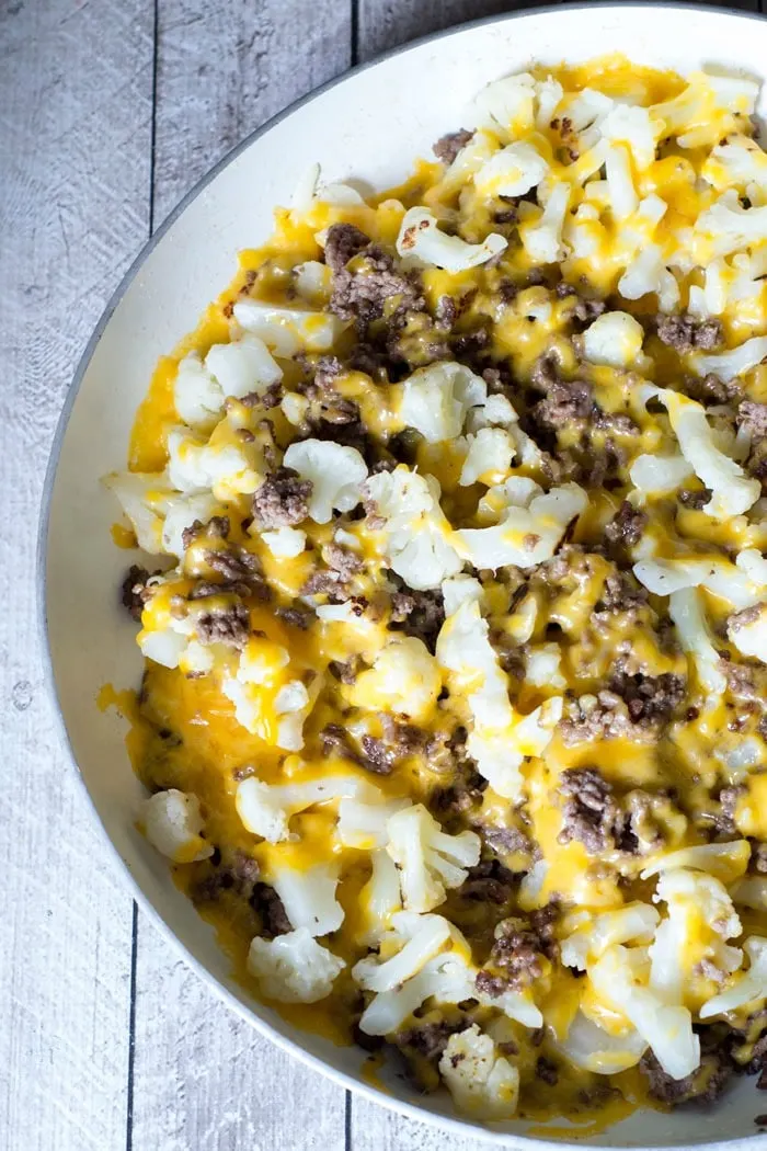 Low Carb Cauliflower and Ground Beef Hash - easy, cheesy yummy!