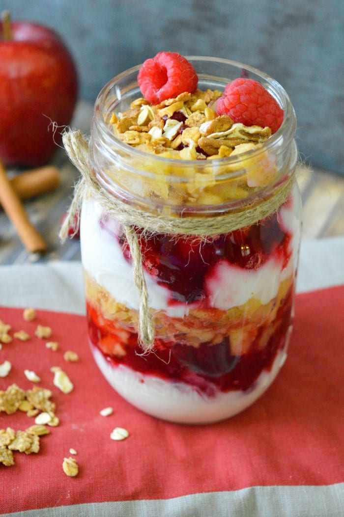 Homemade Cranberry Apple Parfait in a Mason Jar