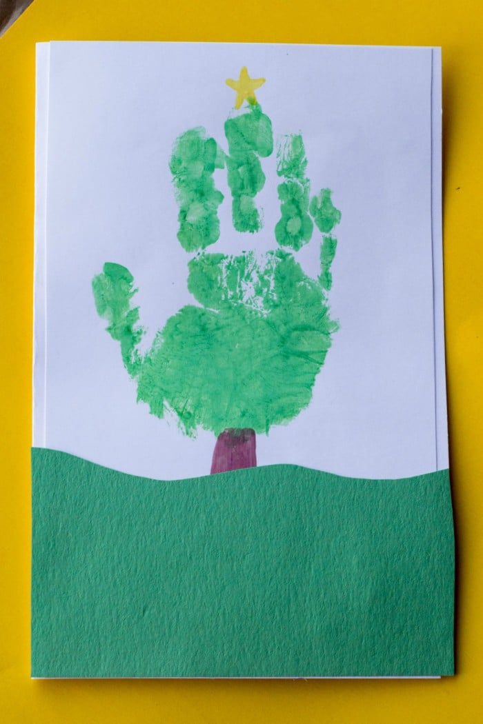 Handprint Christmas Tree Card - Glue Sticks and Gumdrops