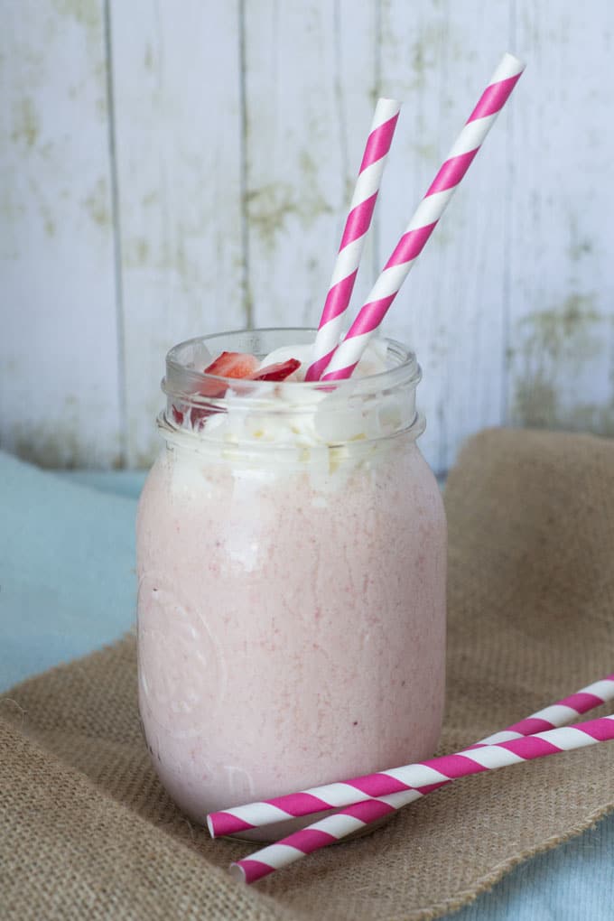 Healthy Strawberry Banana Smoothie made with almond coconut milk and greek yogurt
