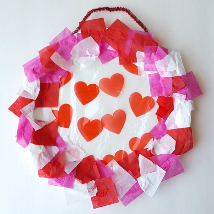 Paper Plate & Tissue Paper Valentine Wreath - Glue Sticks and Gumdrops