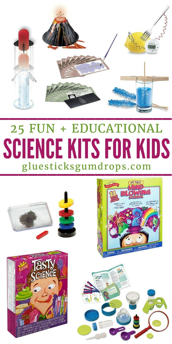 collage of science kits for kids - educational toys that are good for birthdays and holidays