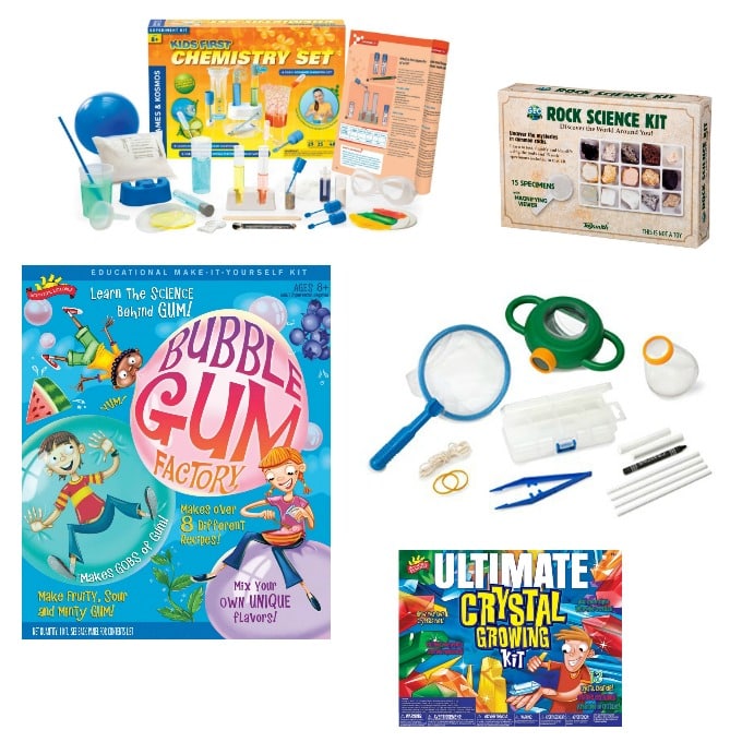 science kits for tweens - bubble gum factory, crystal growing kit, chemistry set, rock science kit