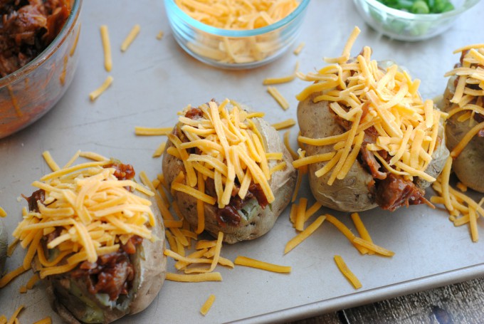 BBQ Pork Baked Potatoes in process