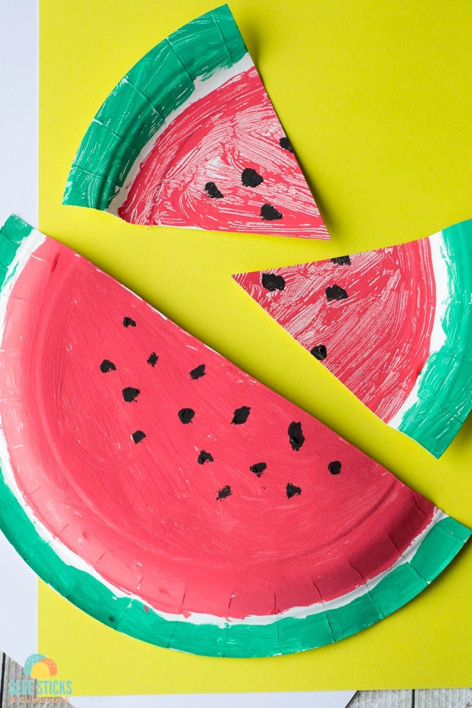 This watermelon paper plate craft is a fun project for summer! Pair it with a book (we recommend The Surprise Garden) for extra fun.