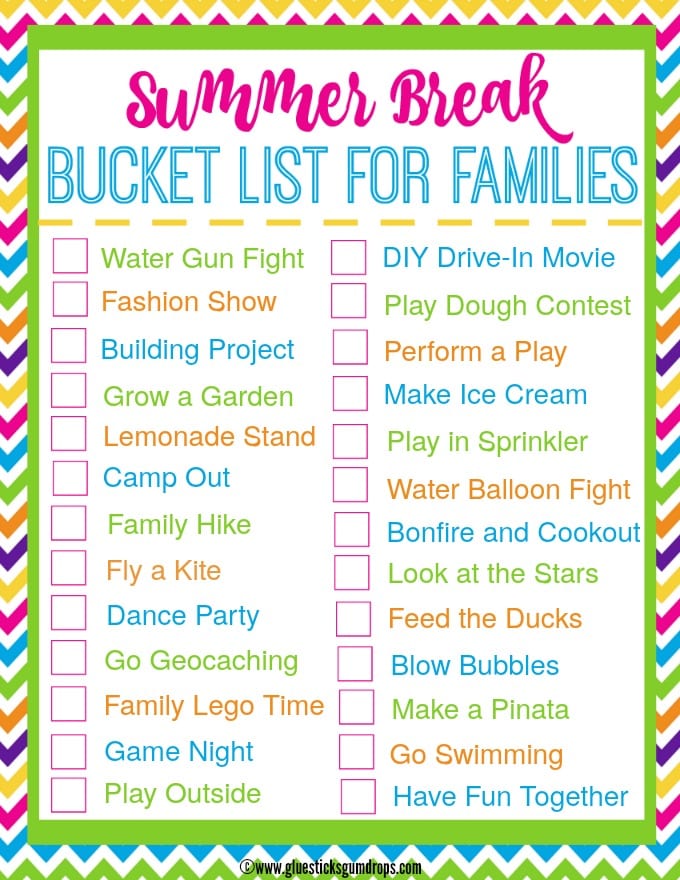 summer break bucket list for families glue sticks and gumdrops