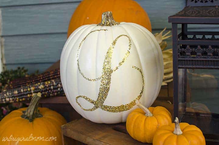 glitter monogram pumpkin