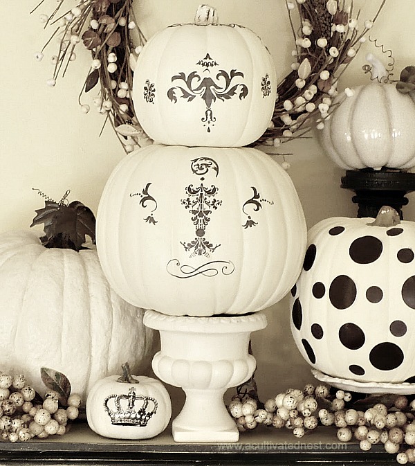 decorating white pumpkins 