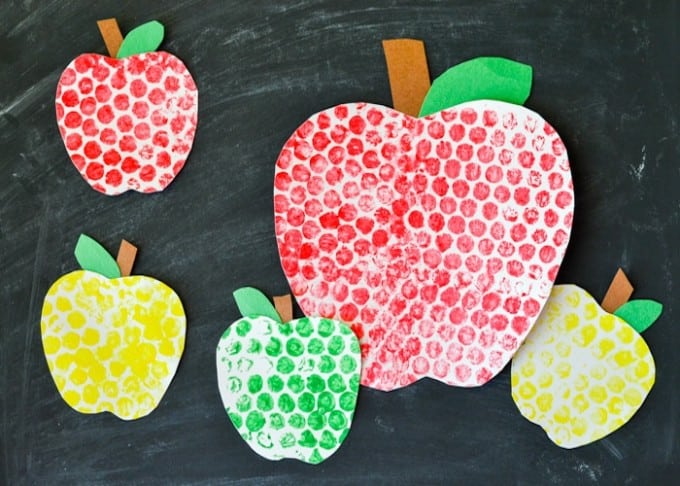 apples painted with bubble wrap