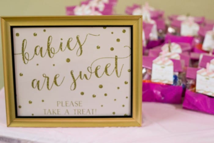 pink and gold baby shower favors