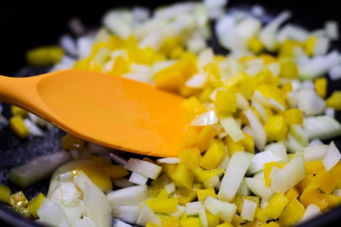 heating onions and peppers