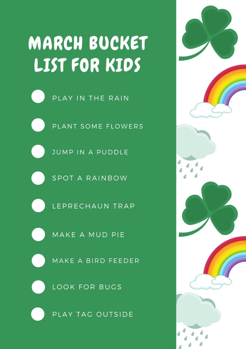 Printable March Bucket List for Kids
