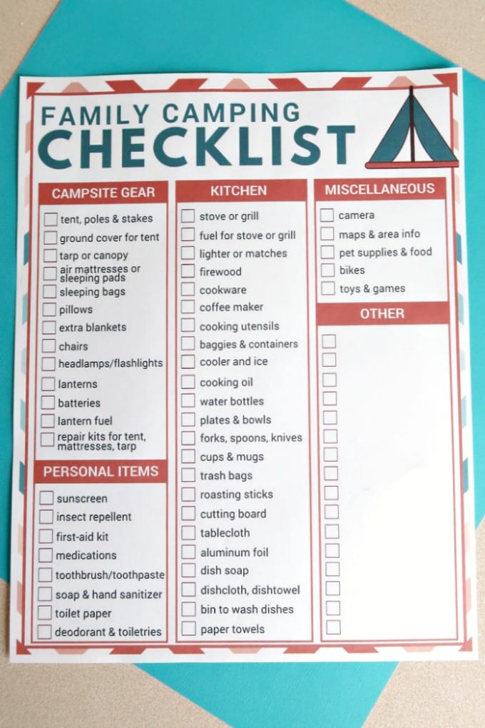 family camping checklist free printable glue sticks and gumdrops