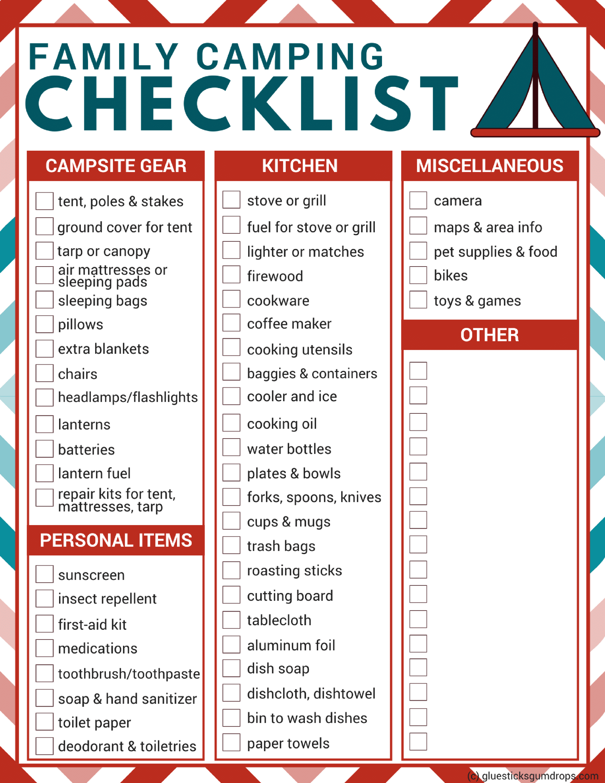 camping checklist for families