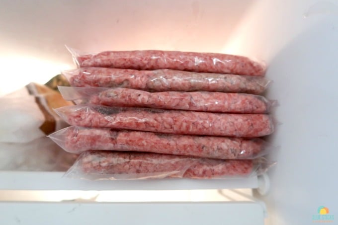 uncooked ground beef stored in the freezer