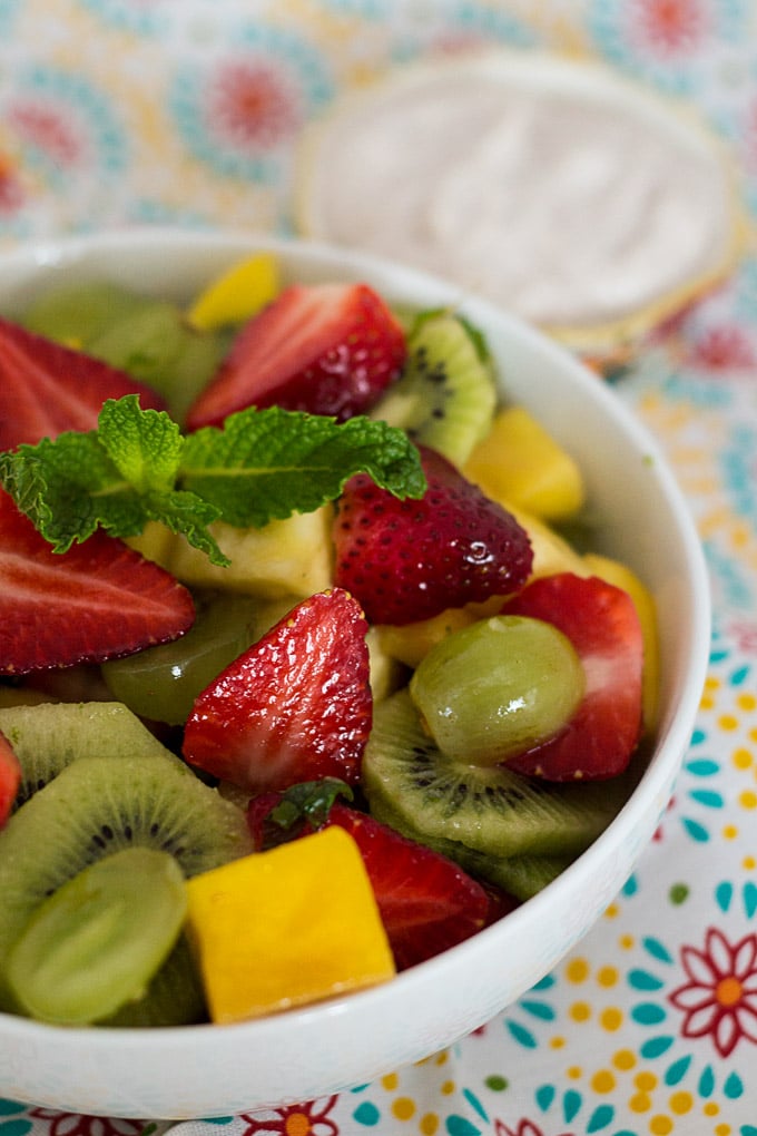 Summer Fruit Salad with Honey and Cinnamon Yogurt Dip