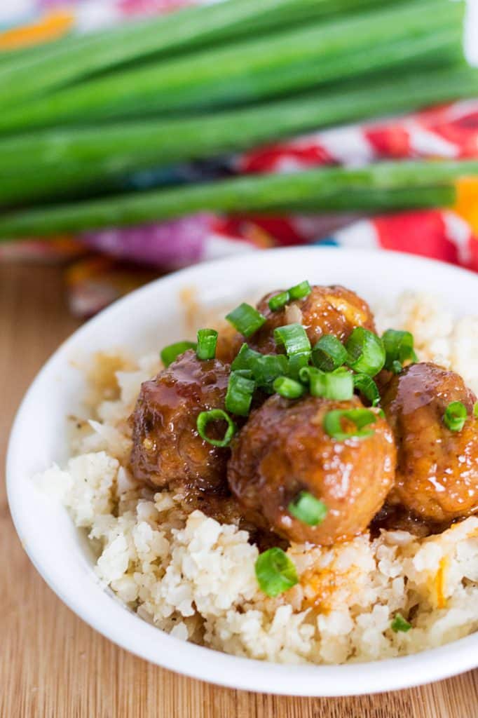 Sweet and Spicy Korean Meatballs with Cauliflower Rice Glue Sticks