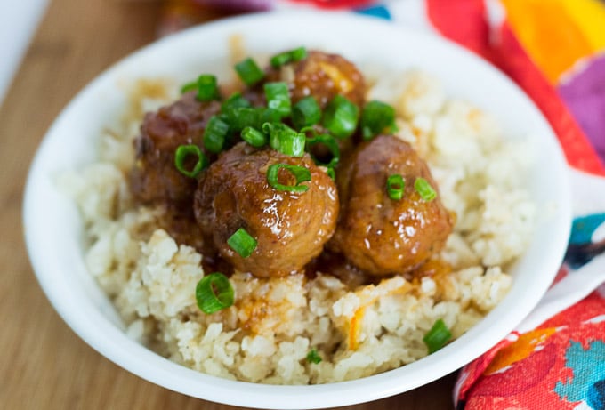 Korean BBQ Meatballs with Cauliflower Rice