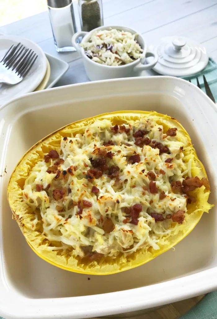 Chicken Bacon Low Carb Spaghetti Squash Boats