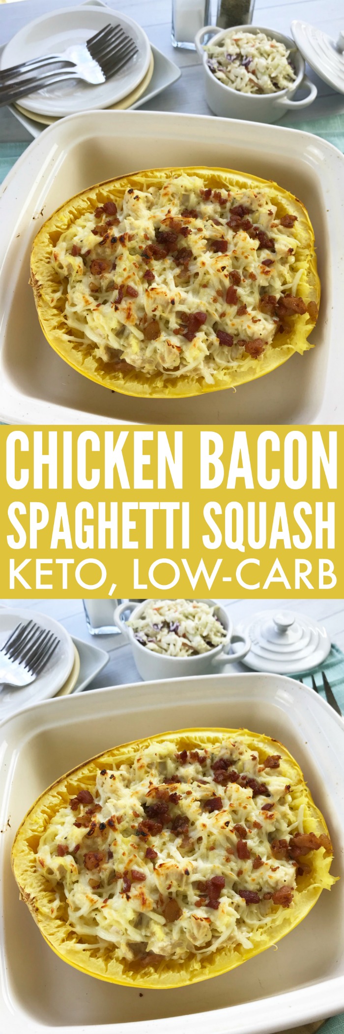 These Low Carb Spaghetti Squash Boats with Bacon, Cheese and Chicken will satisfy your craving for pasta and comfort food without giving into a carb-laden meal.