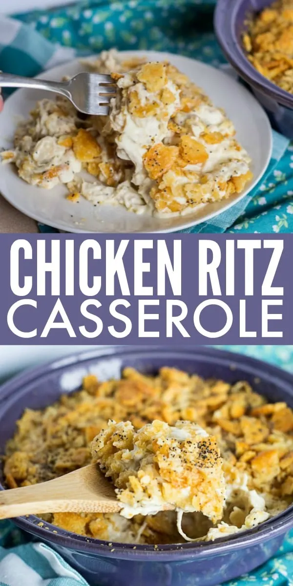 This comforting Chicken Ritz Casserole is a family favorite. With creamy chicken filling and a buttery Ritz topping, it can't be beat!