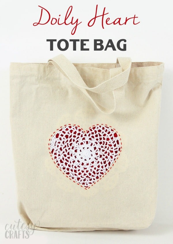 doily heart tote bag