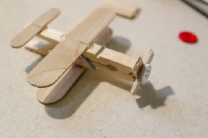 assembled clothespin airplane