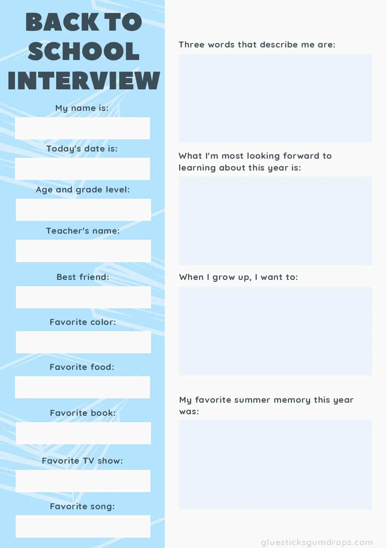 Back to School Interview Printable