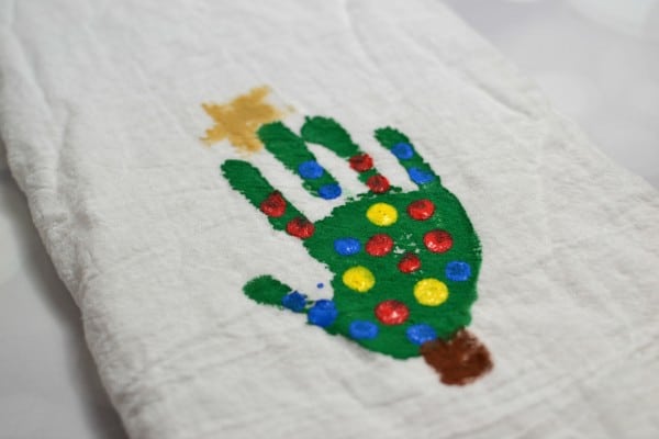 christmas tree handprint tea towels